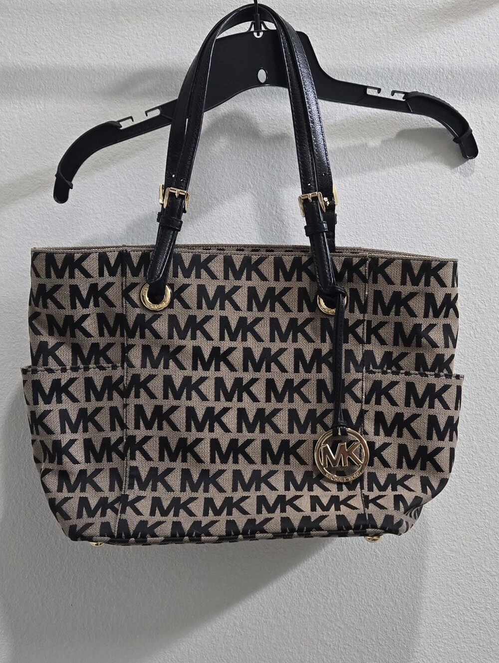 Vintage Michael Kors Brown/Black MK Logo Tote with Gold Hardware